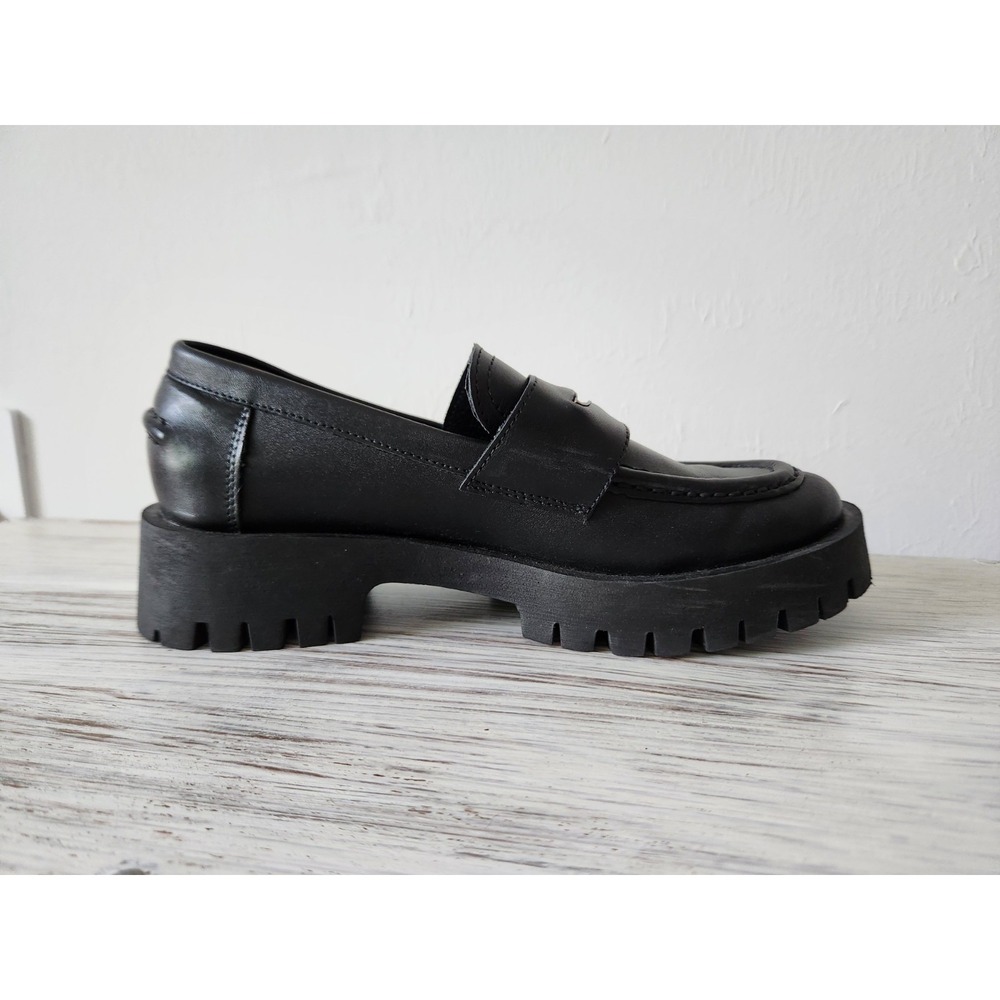 STEVE MADDEN Lawrence Black Leather Slip On Loafers Women's Shoes Size 8M - Picture 3 of 11